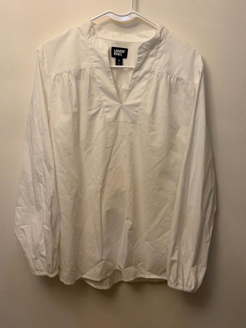Lands' End White Split-V Tunic Blouse